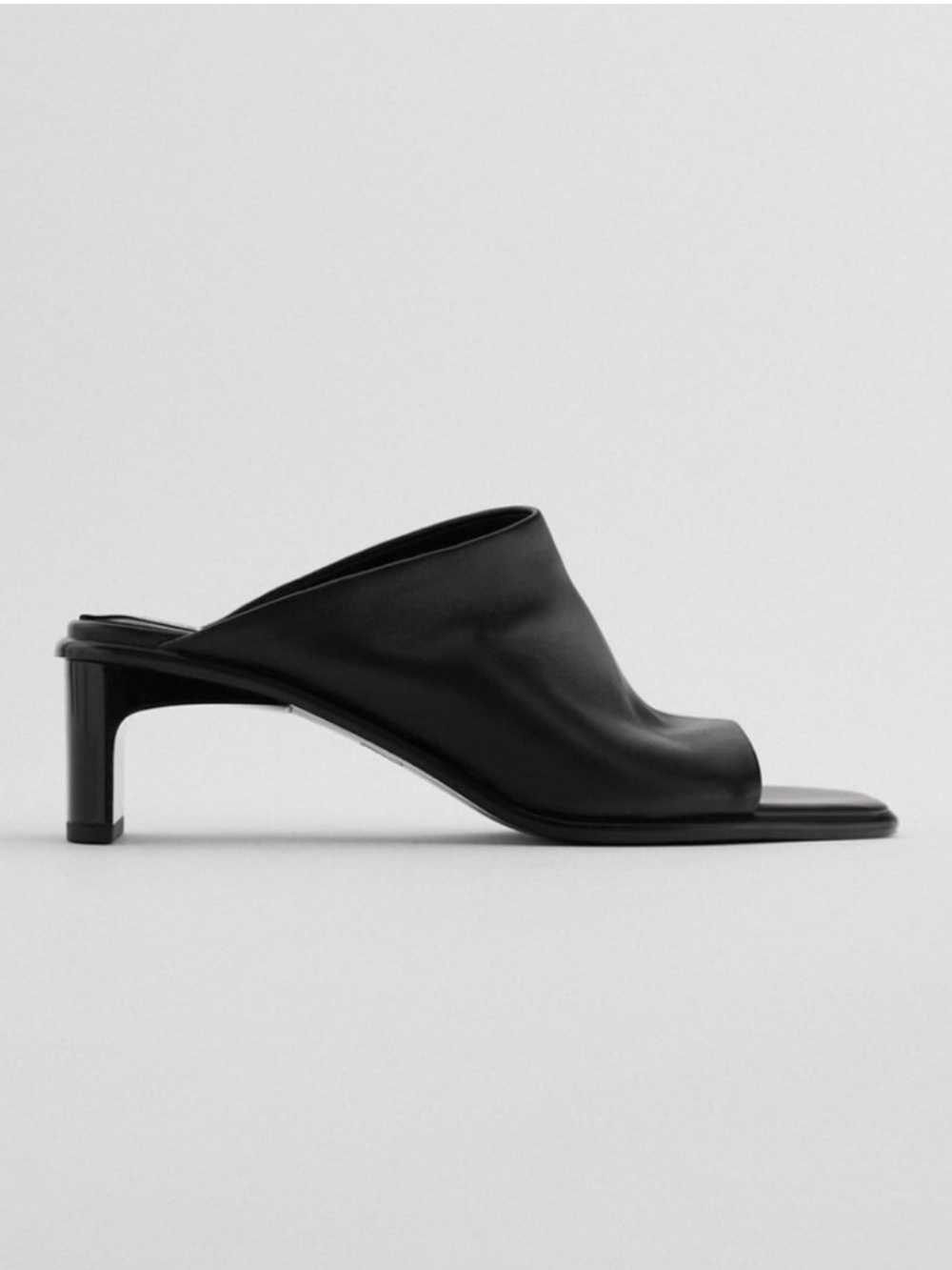 Zara Black Leather Mule Slides with Square Toe